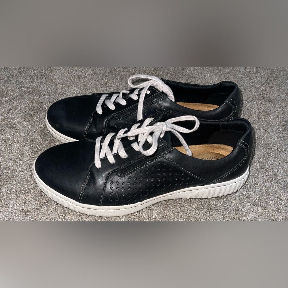 Clark’s Women’s 9 black leather sneaker casual lace up - Picture 4 of 9